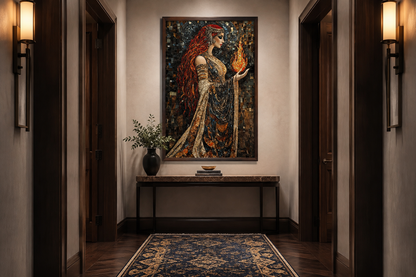 Brigid Celtic Goddess Holding Fire Mosaic Painting Canvas Wall Art