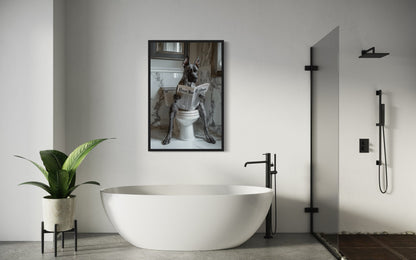Brindle Great Dane On The Toilet Reading Newspaper Picture Canvas Wall Art