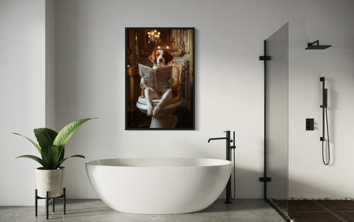 Brittany Spaniel On The Toilet Reading Newspaper Picture Canvas Wall Art