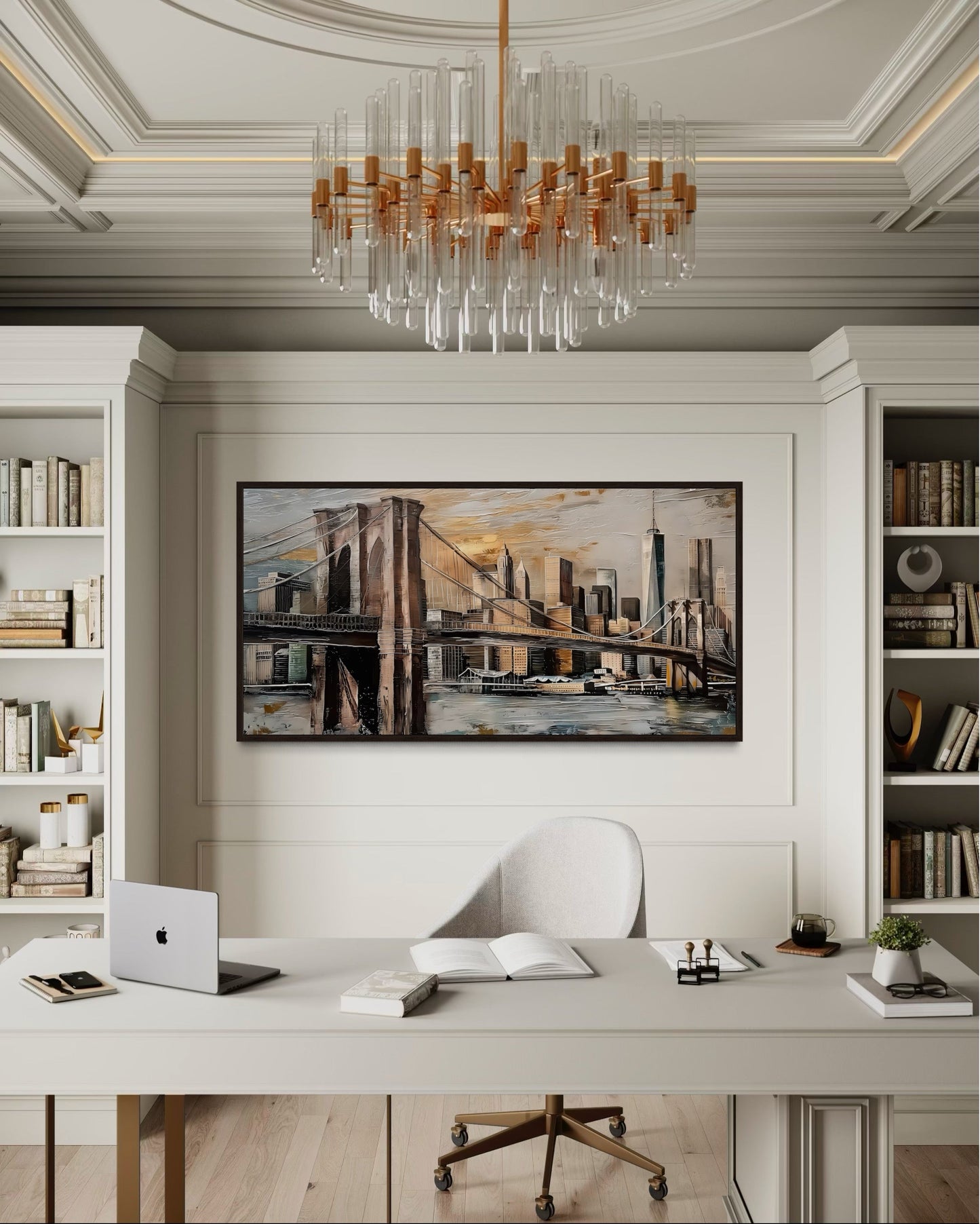 Brooklyn Bridge In New York City Abstract Framed Canvas Wall Art