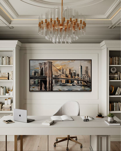Brooklyn Bridge In New York City Abstract Framed Canvas Wall Art