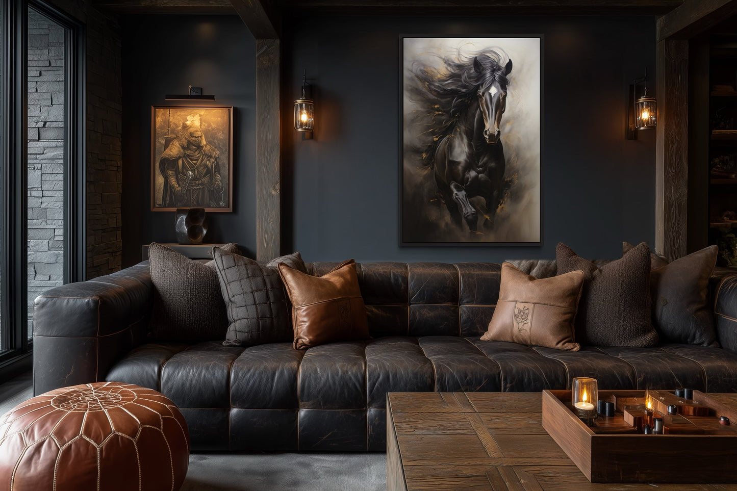 Brown Abstract Horse Framed Canvas Wall Art