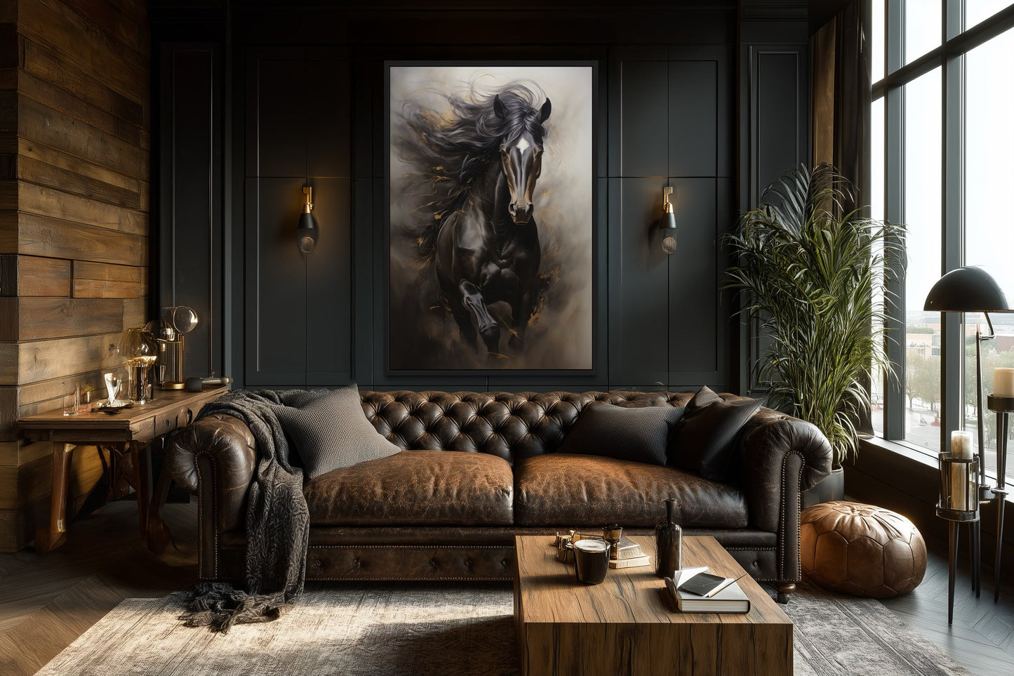 Brown Abstract Horse Framed Canvas Wall Art