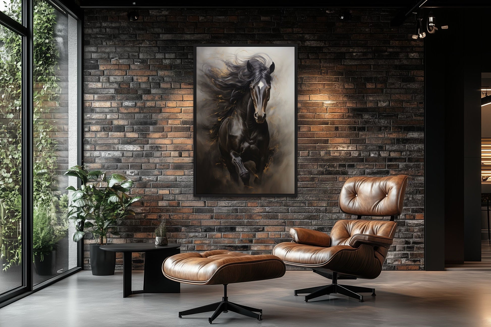 Brown Abstract Horse Framed Canvas Wall Art