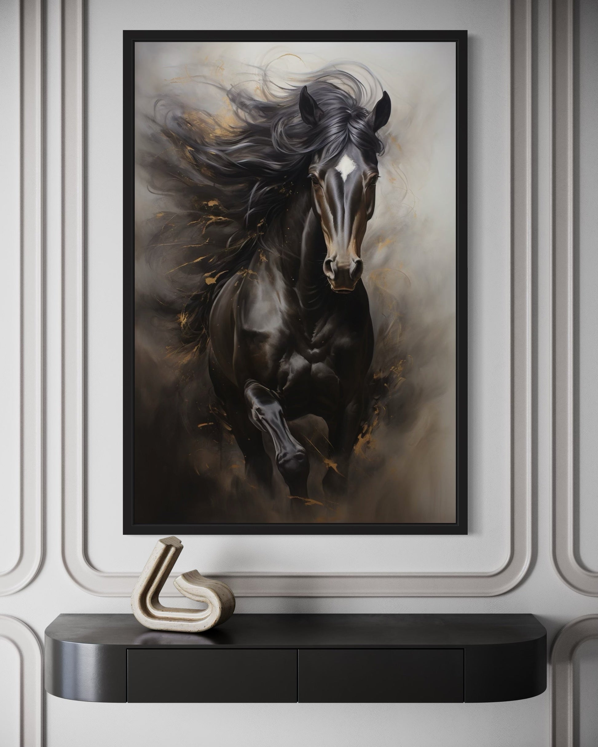 Brown Abstract Horse Framed Canvas Wall Art