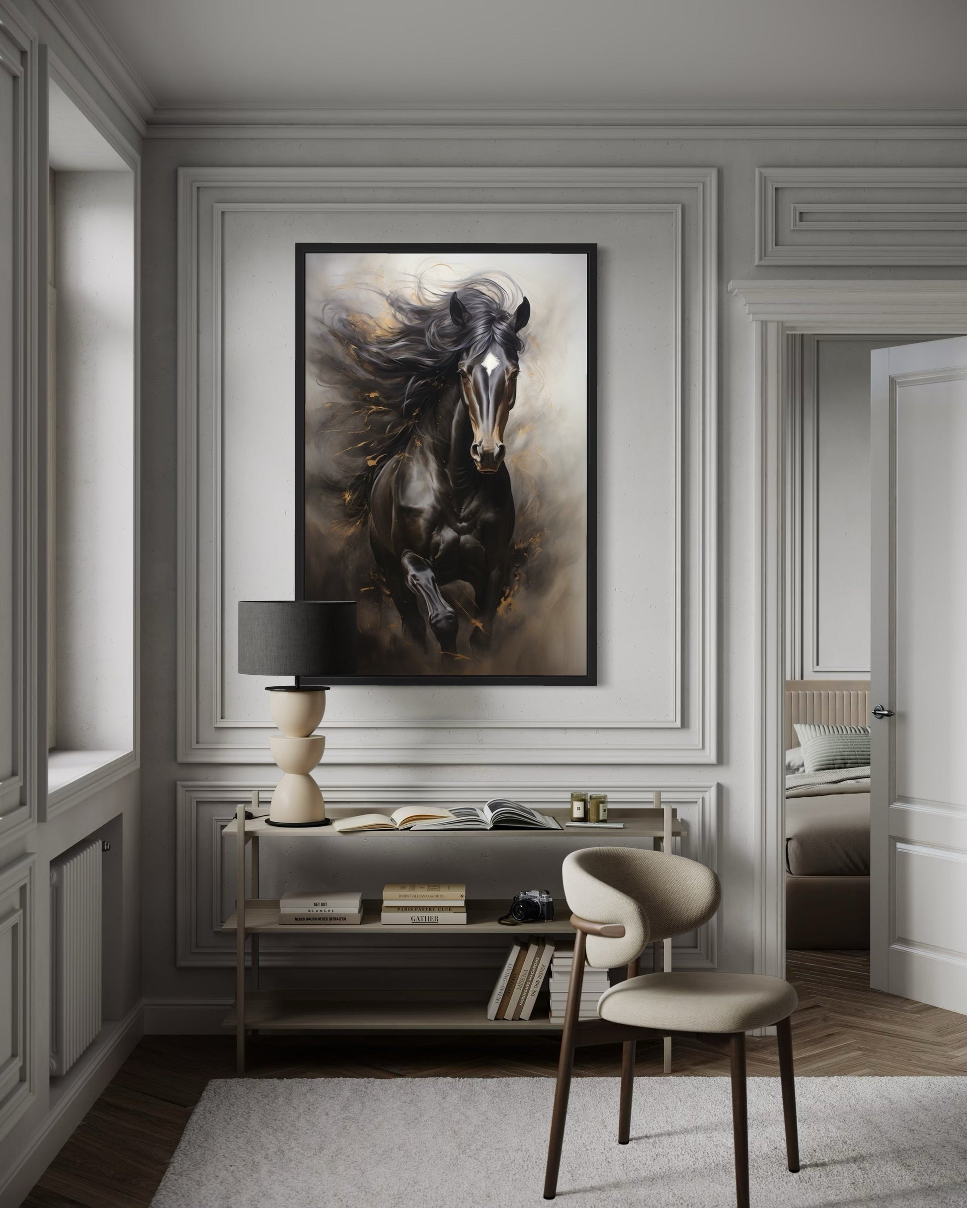 Brown Abstract Horse Framed Canvas Wall Art