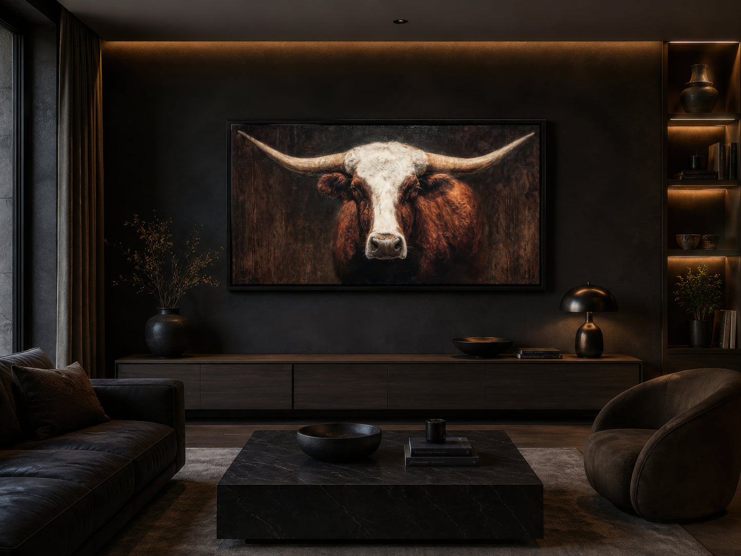 Brown And White Texas Longhorn Bull Extra Large Canvas Wall Art