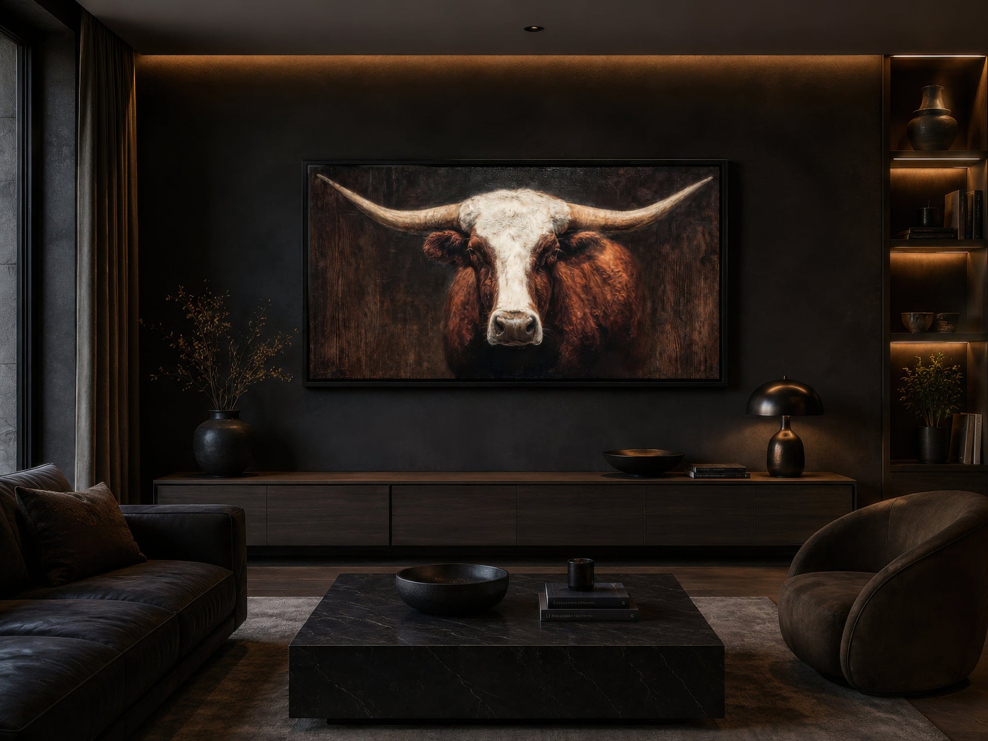 Brown And White Texas Longhorn Bull Extra Large Canvas Wall Art