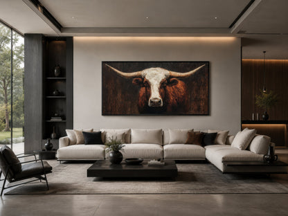 Brown And White Texas Longhorn Bull Extra Large Canvas Wall Art