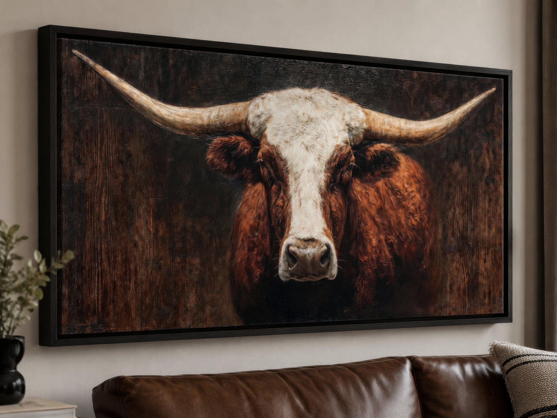 Brown And White Texas Longhorn Bull Extra Large Canvas Wall Art