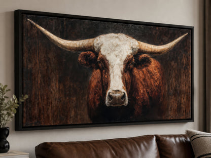 Brown And White Texas Longhorn Bull Extra Large Canvas Wall Art