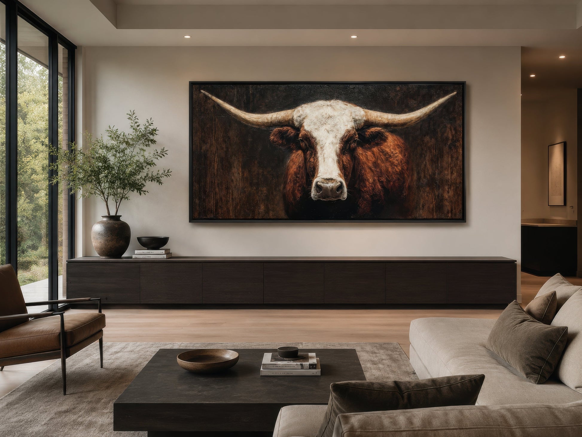 Brown And White Texas Longhorn Bull Extra Large Canvas Wall Art