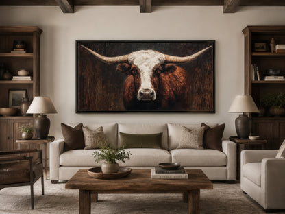 Brown And White Texas Longhorn Bull Extra Large Canvas Wall Art
