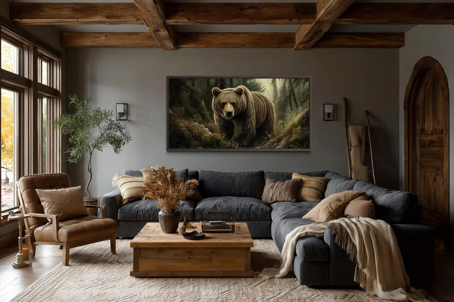 Brown Bear Wall Art | Majestic Forest Artwork - Rustic Cabin Decor Canvas Print