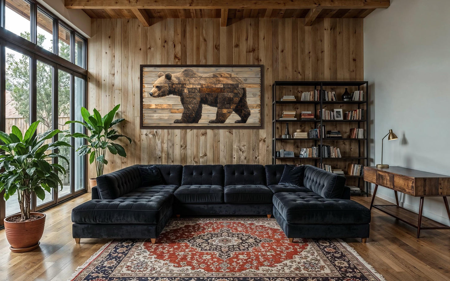 Brown Bear Wall Art – Rustic Cabin Decor | Wood Style Canvas Painting