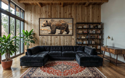 Brown Bear Wall Art – Rustic Cabin Decor | Wood Style Canvas Painting