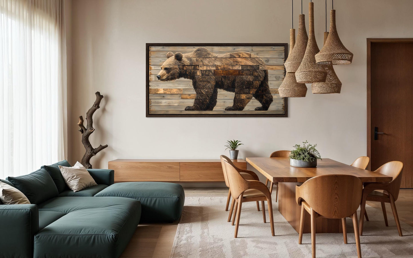 Brown Bear Wall Art – Rustic Cabin Decor | Wood Style Canvas Painting