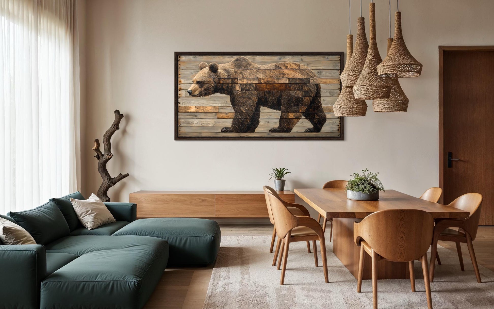 Brown Bear Wall Art – Rustic Cabin Decor | Wood Style Canvas Painting