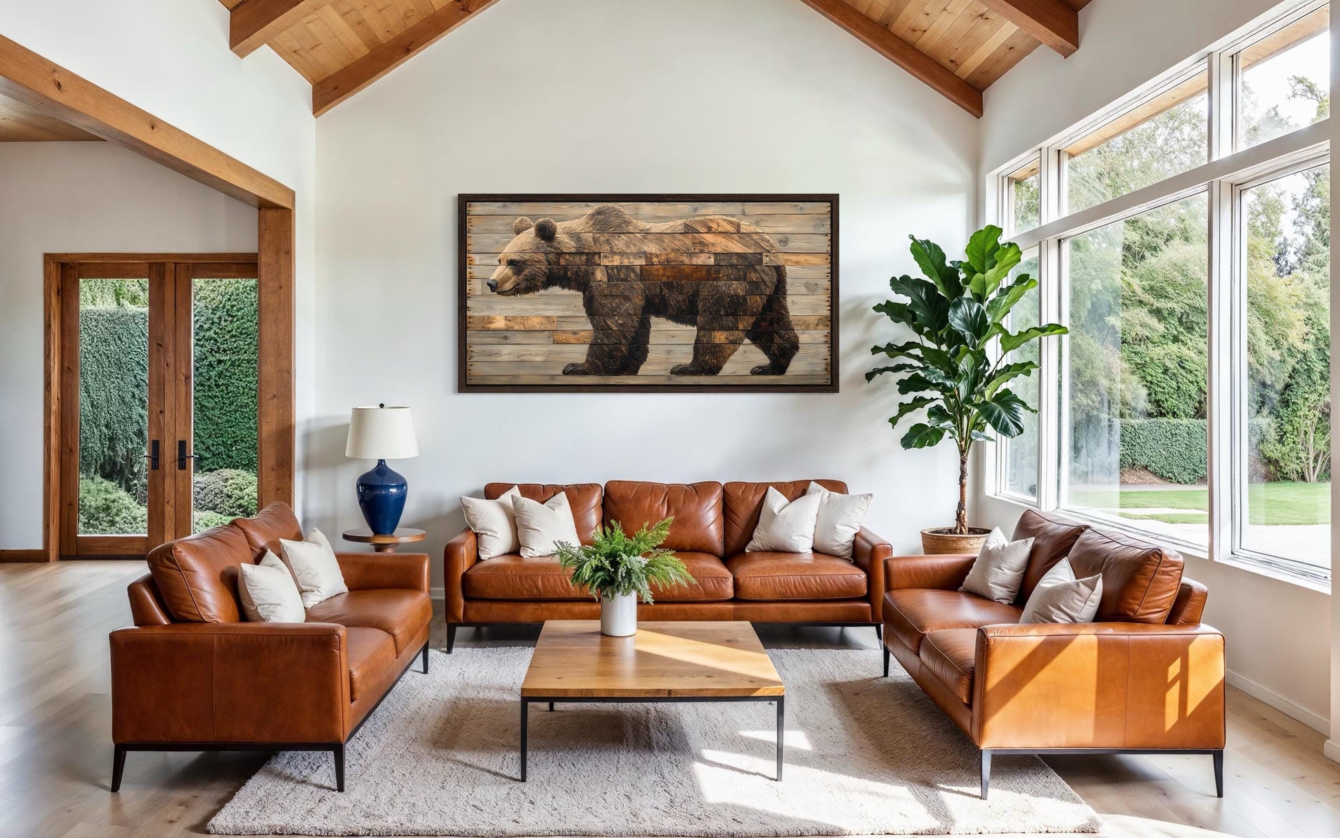 Brown Bear Wall Art – Rustic Cabin Decor | Wood Style Canvas Painting