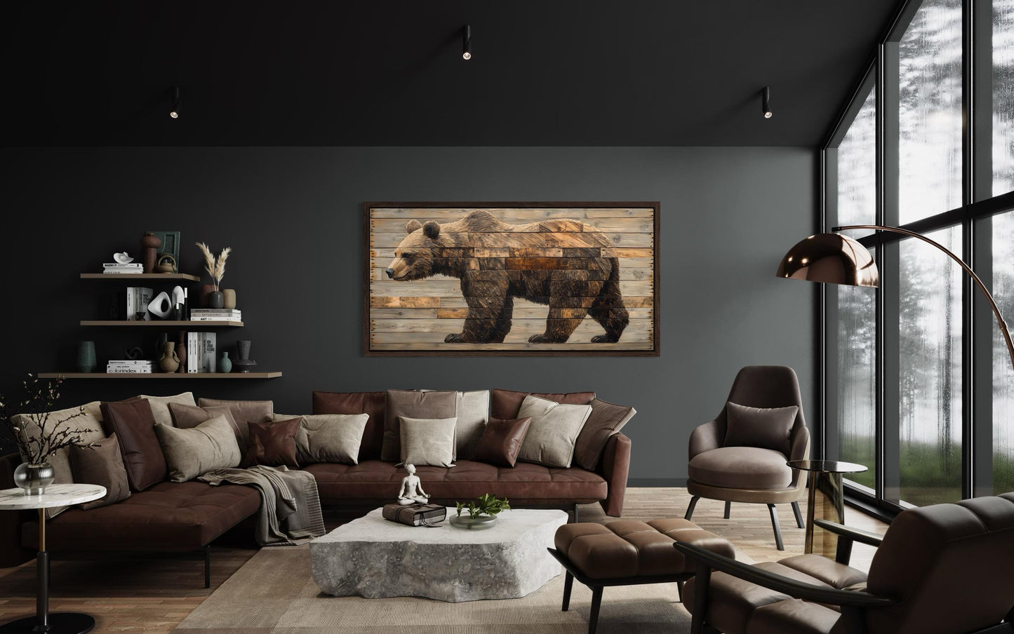 Brown Bear Wall Art – Rustic Cabin Decor | Wood Style Canvas Painting