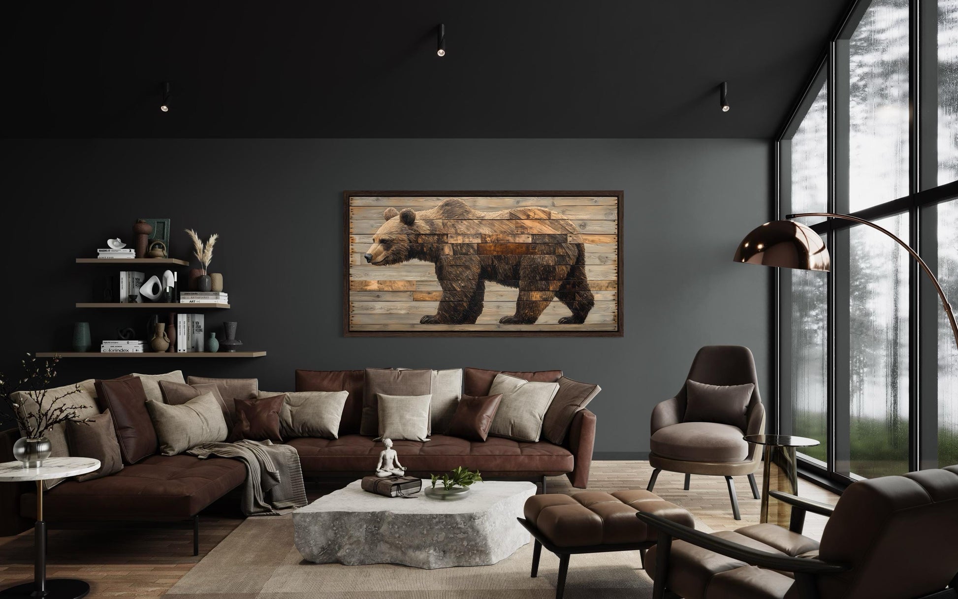 Brown Bear Wall Art – Rustic Cabin Decor | Wood Style Canvas Painting