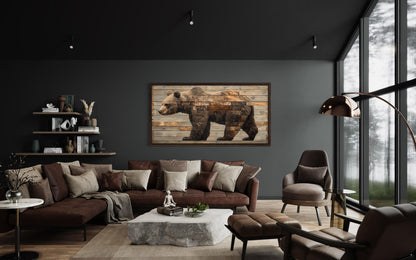 Brown Bear Wall Art – Rustic Cabin Decor | Wood Style Canvas Painting