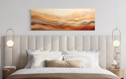 Brown Beige Gold Mountains Abstract Horizontal Framed Canvas Wall Art