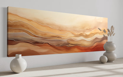 Brown Beige Gold Mountains Abstract Horizontal Framed Canvas Wall Art