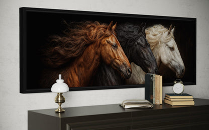 Brown Black White Three Horses Portrait Large Horizontal Wall Art