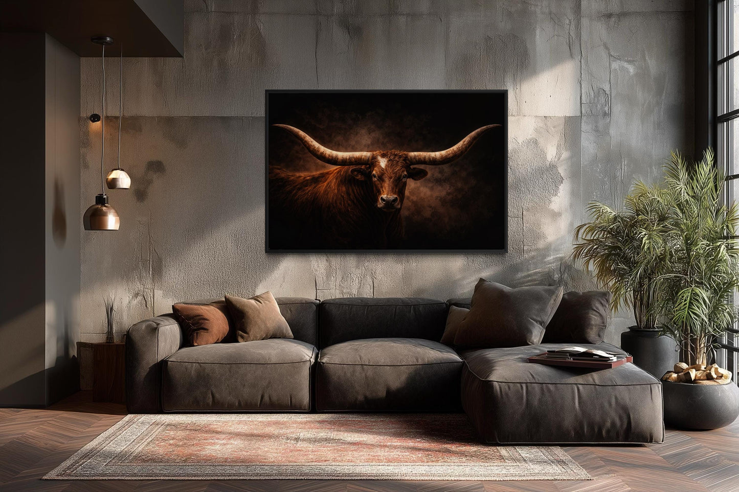 Brown Longhorn Bull Wall Art – Rustic Western Ranch Decor | Texas Steer Canvas Print