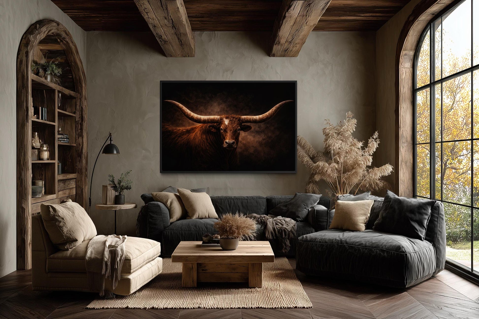 Brown Longhorn Bull Wall Art – Rustic Western Ranch Decor | Texas Steer Canvas Print