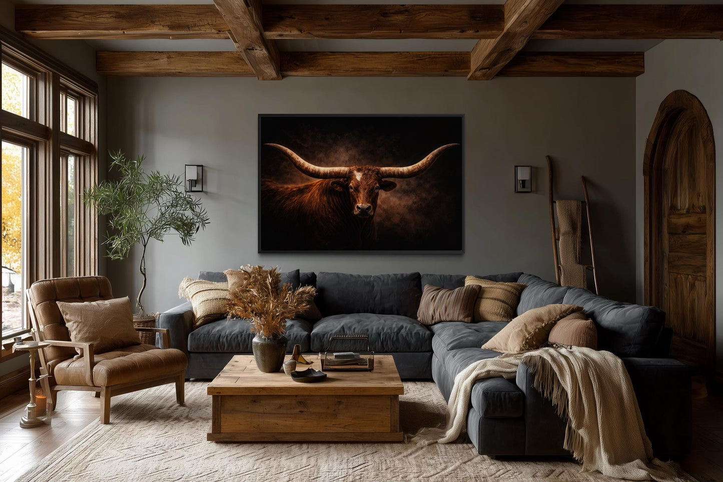 Brown Longhorn Bull Wall Art – Rustic Western Ranch Decor | Texas Steer Canvas Print