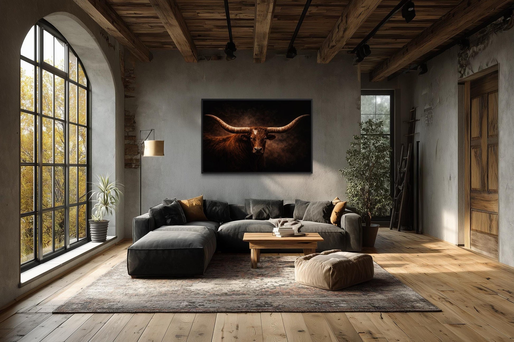 Brown Longhorn Bull Wall Art – Rustic Western Ranch Decor | Texas Steer Canvas Print