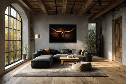 Brown Longhorn Bull Wall Art – Rustic Western Ranch Decor | Texas Steer Canvas Print