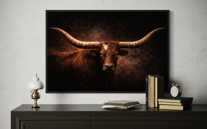 Brown Longhorn Bull Wall Art – Rustic Western Ranch Decor | Texas Steer Canvas Print