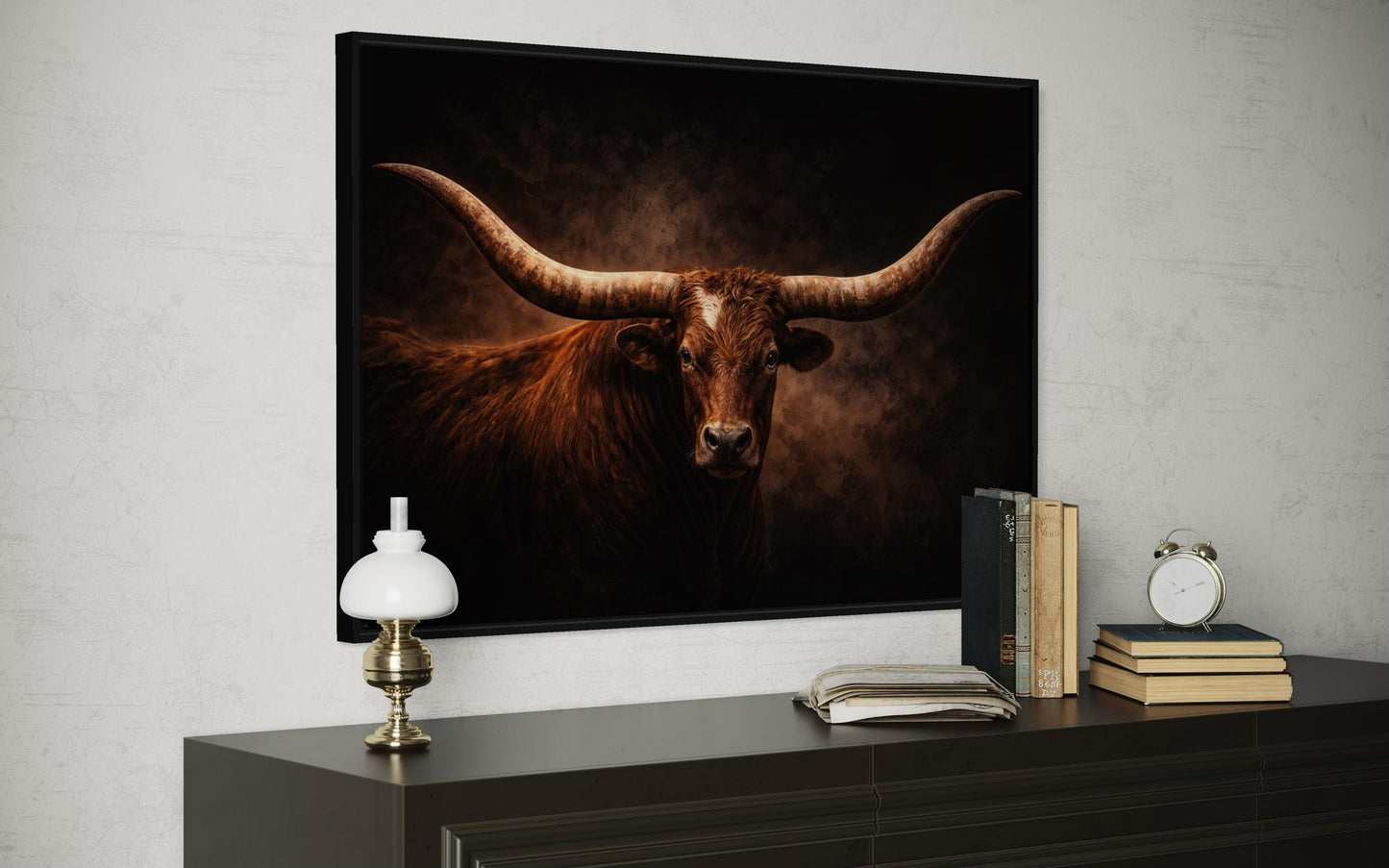 Brown Longhorn Bull Wall Art – Rustic Western Ranch Decor | Texas Steer Canvas Print