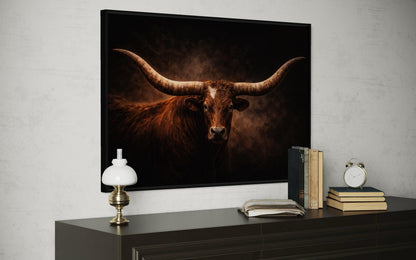 Brown Longhorn Bull Wall Art – Rustic Western Ranch Decor | Texas Steer Canvas Print