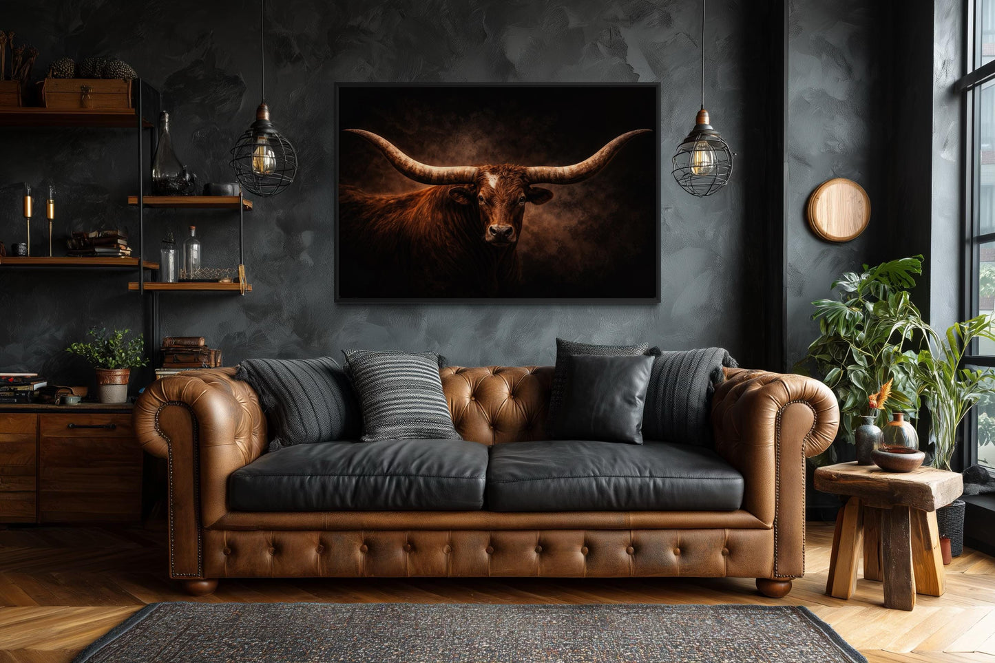 Brown Longhorn Bull Wall Art – Rustic Western Ranch Decor | Texas Steer Canvas Print