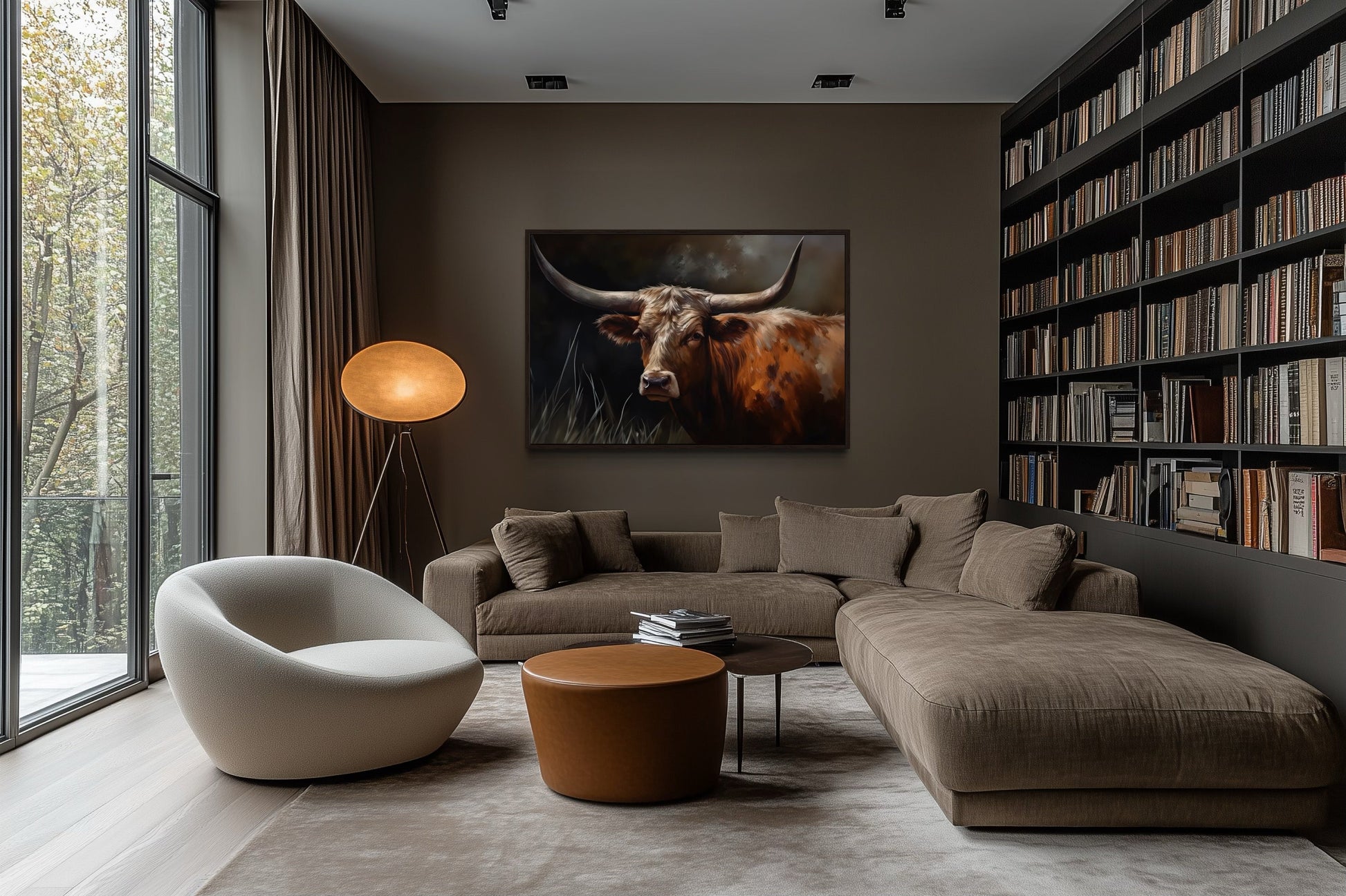 Brown Beautiful Texas Longhorn Cow Framed Canvas Wall Art