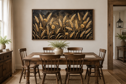 Boho Wheat Field Wall Art - Framed Canvas Print | Rustic Brown Beige Decor