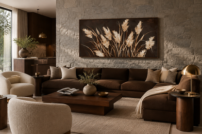 Boho Canvas Wall Art – Brown Beige Framed Canvas Print | Rustic Farmhouse Decor