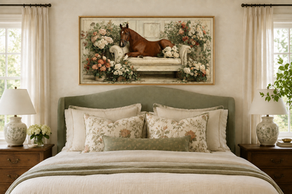 Brown Horse On Couch Floral Canvas Wall Art