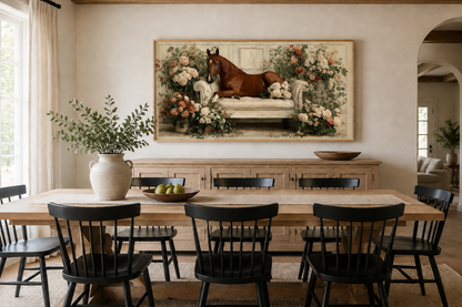 Brown Horse On Couch Floral Canvas Wall Art