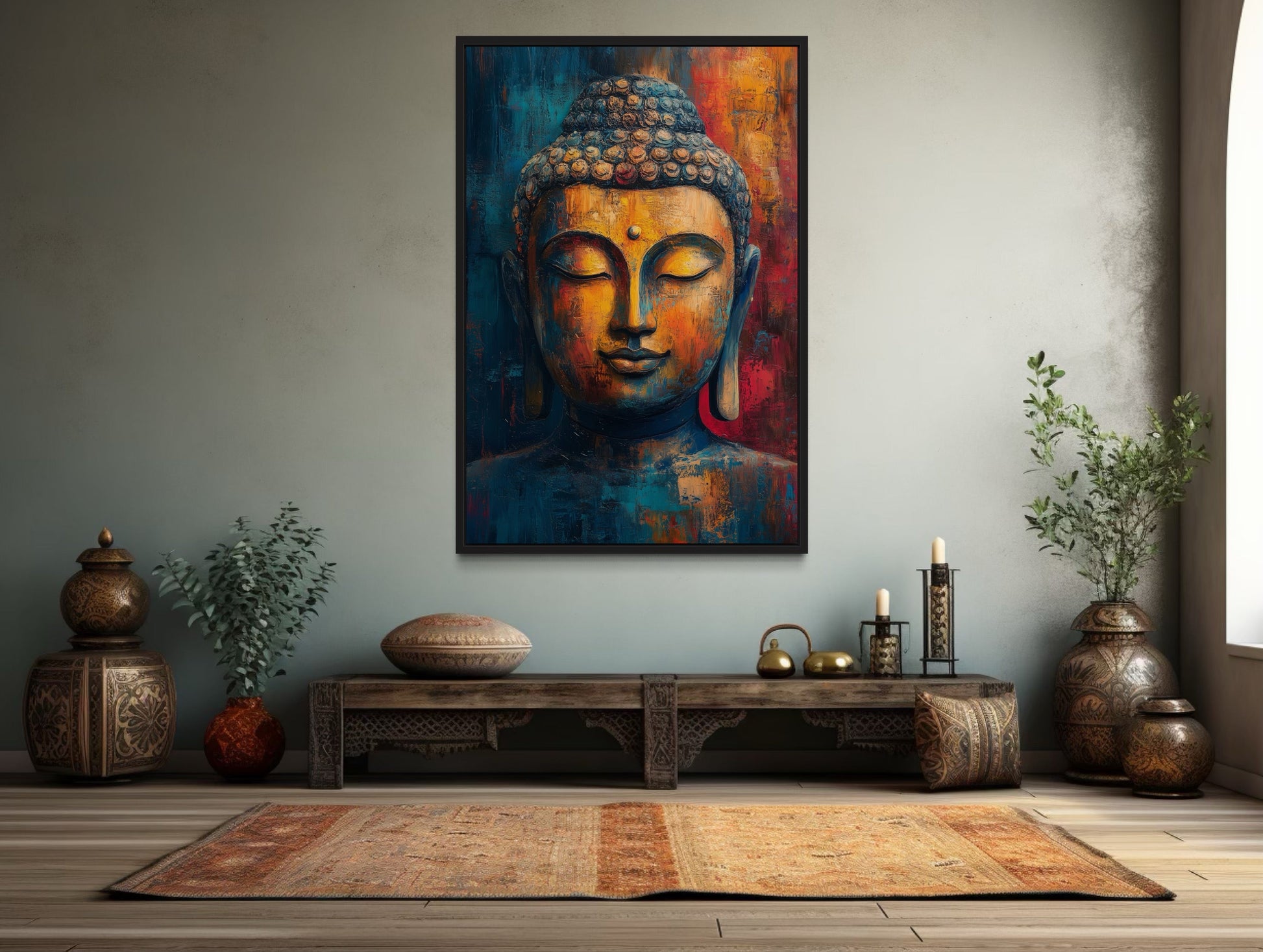 Buddha Colorful Portrait Abstract Framed Canvas Wall Art