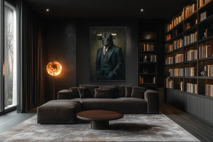 Bull In Suit Canvas - Powerful Boss Office Wall Art | Masculine Business Decor