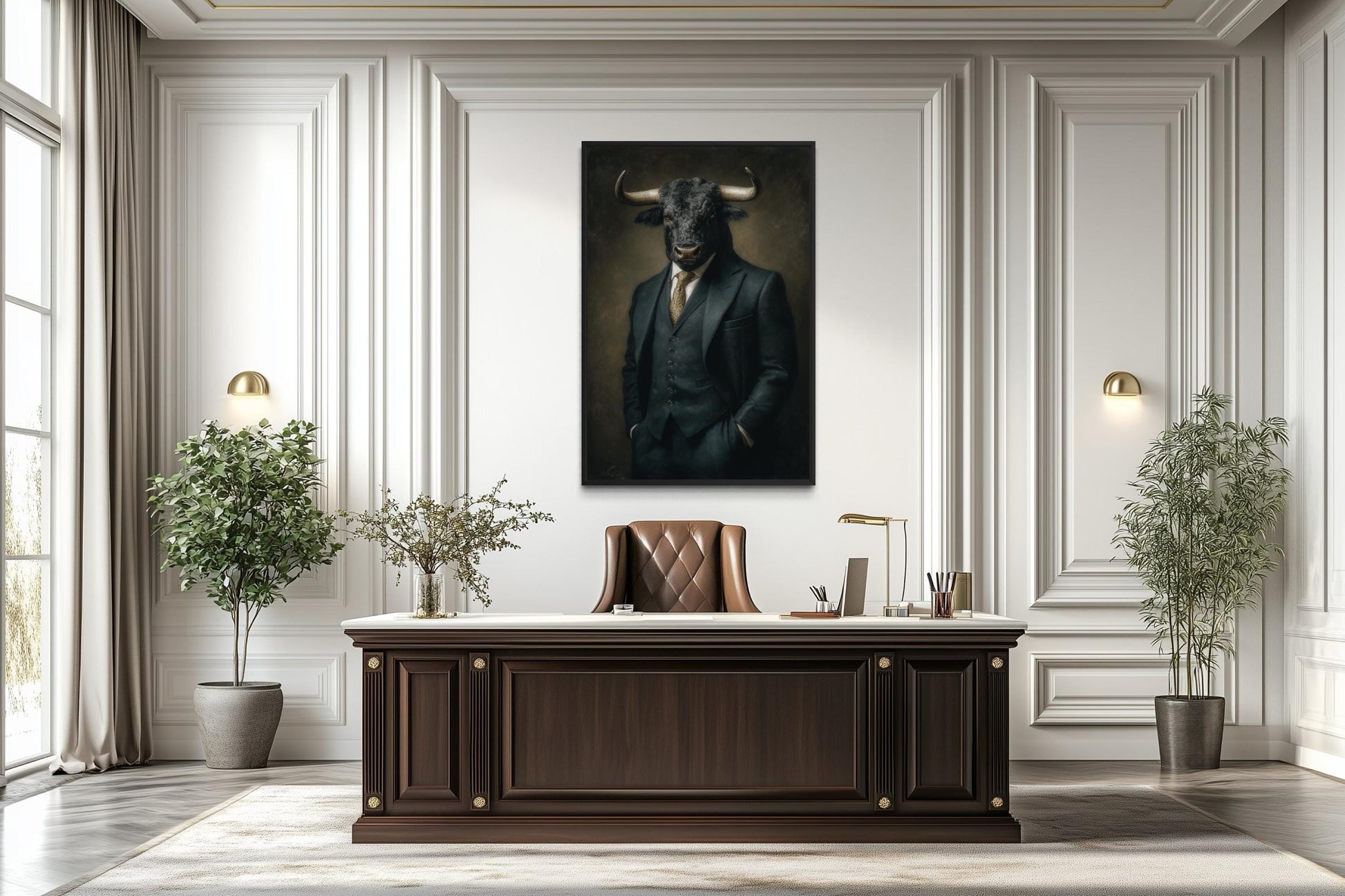 Bull In Suit Canvas - Powerful Boss Office Wall Art | Masculine Business Decor