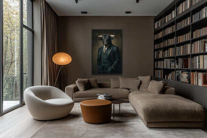 Bull In Suit Canvas - Powerful Boss Office Wall Art | Masculine Business Decor