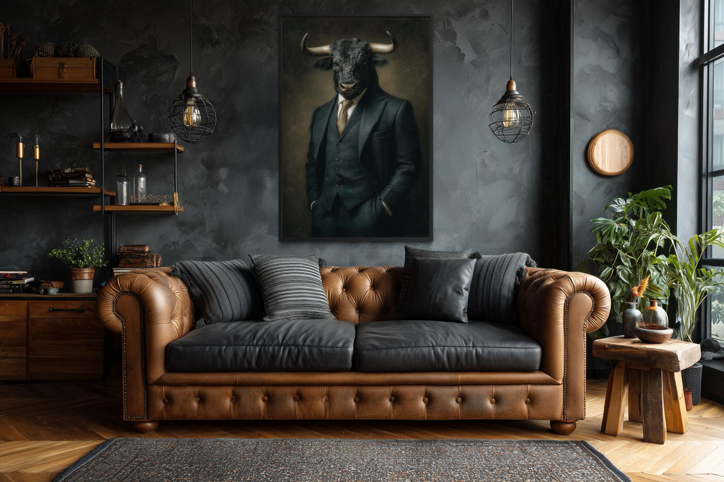 Bull In Suit Canvas - Powerful Boss Office Wall Art | Masculine Business Decor