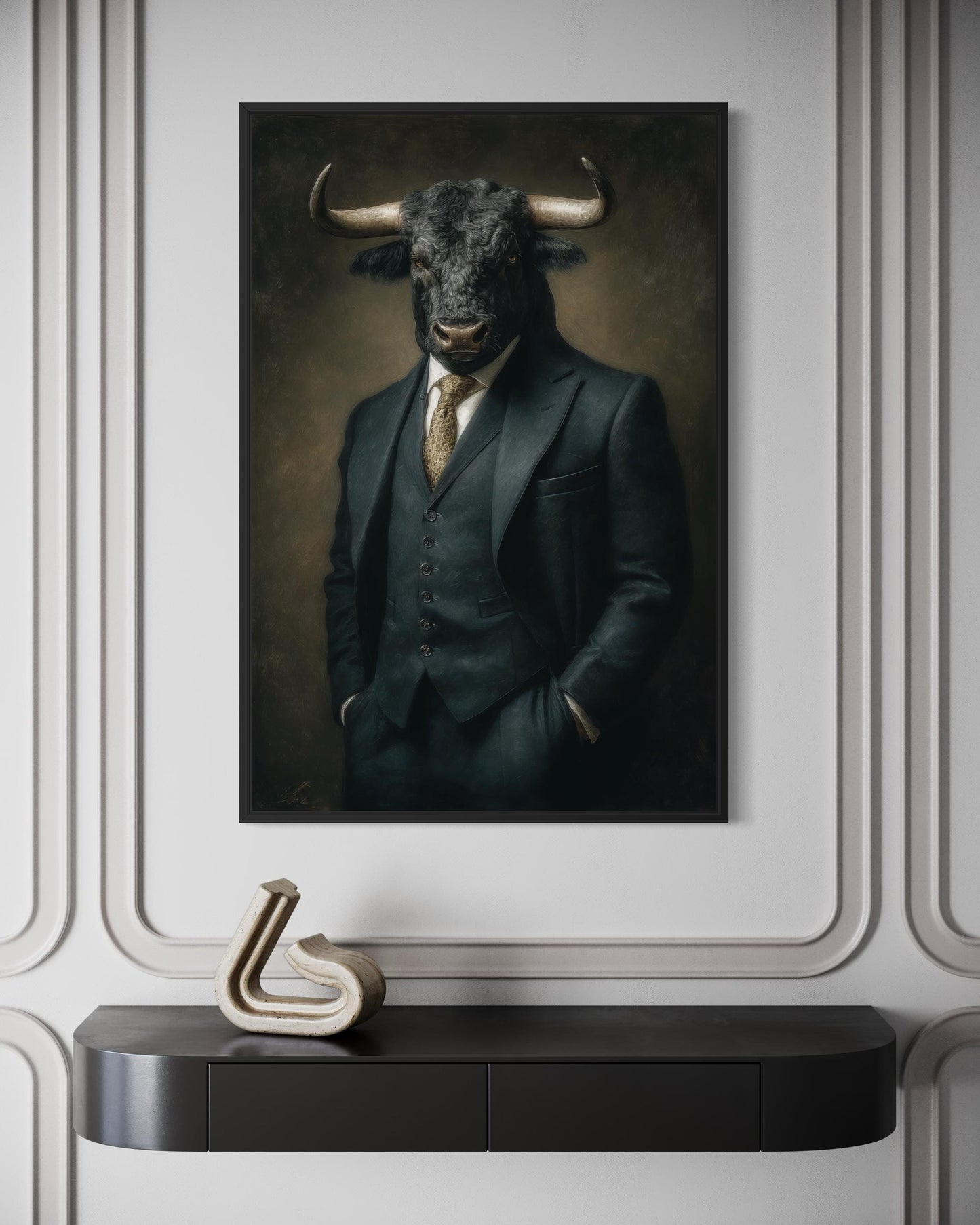 Bull In Suit Canvas - Powerful Boss Office Wall Art | Masculine Business Decor