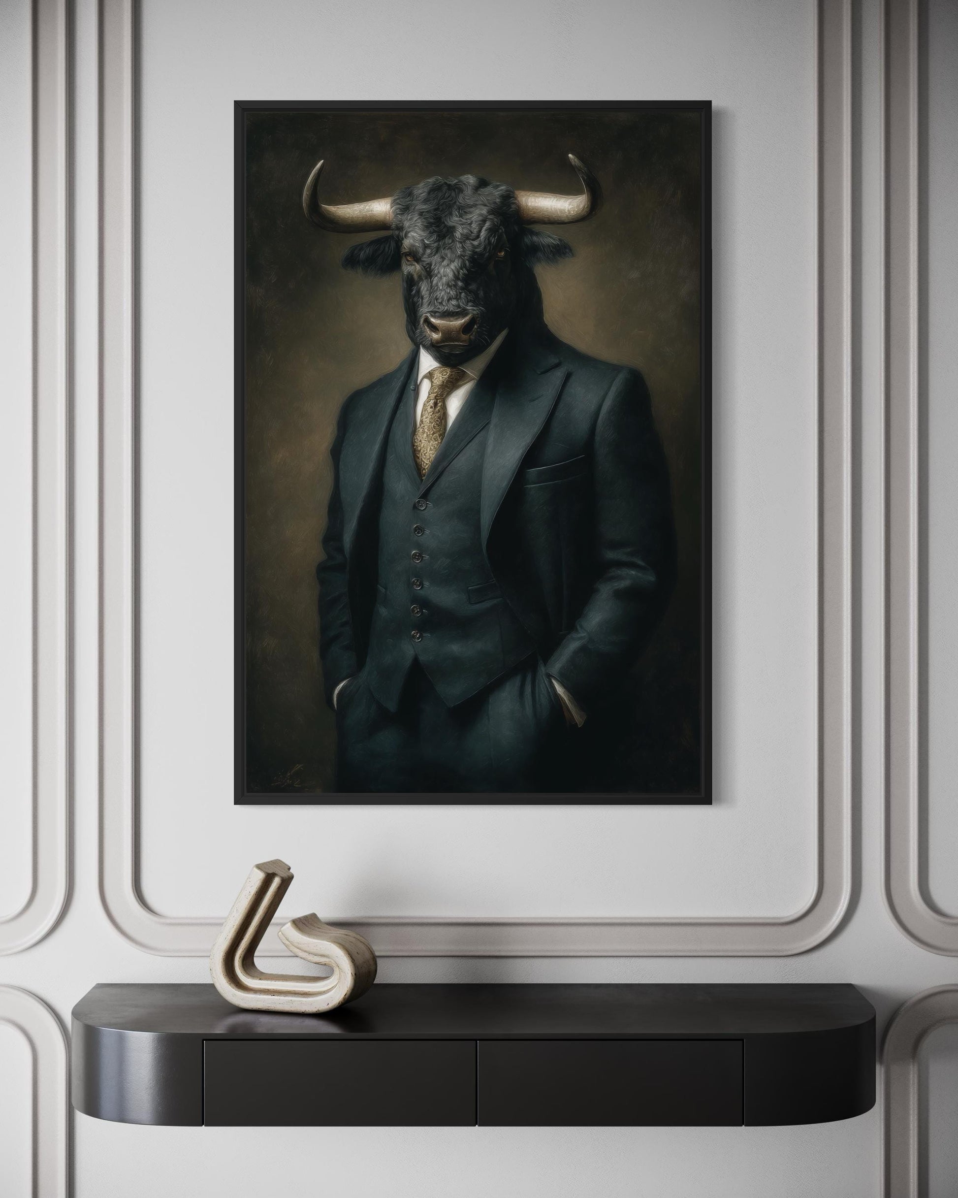 Bull In Suit Canvas - Powerful Boss Office Wall Art | Masculine Business Decor